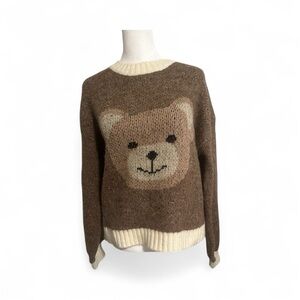 Anthropologie Luna Ivy Puff Sleeve Teddy Bear Oversized Sweater Womens Medium.